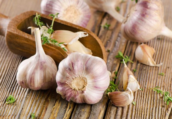 garlic  on  a wooden board